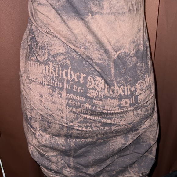 SALVAGE Brown Front Lace-up Mesh Back Dress Rhinestone Embellishments Large - Picture 7 of 10